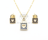 Juego de Lujo - 106425 - Juego Candado con Corazon CZ Azul Inspirado Louis Vuitton - Oro Laminado 18K