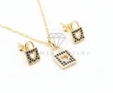 Juego de Lujo - 106425 - Juego Candado con Corazon CZ Azul Inspirado Louis Vuitton - Oro Laminado 18K