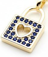 Juego de Lujo - 106425 - Juego Candado con Corazon CZ Azul Inspirado Louis Vuitton - Oro Laminado 18K