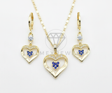 Juego de Lujo - 106427 - Juego de Corazon "Love" CZ Azul Oro Laminado 18K
