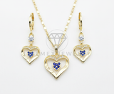 Juego de Lujo - 106427 - Juego de Corazon "Love" CZ Azul Oro Laminado 18K