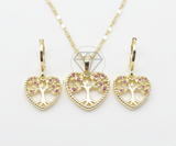 Juego de Lujo - 106428 - Juego de Corazon y Arbol Rosa CZ - Oro Laminado 18K