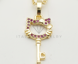 Juego de Lujo - 106431 - Juego Inspirado Hello Gatita CZ Rosa - Oro Laminado 18K