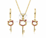 Juego de Lujo - 106431 - Juego Inspirado Hello Gatita CZ Rosa - Oro Laminado 18K