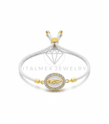 Pulsera de Lujo - 106436 - Pulsera Ajustable Estilo Cuerda Blanca con Dije Virgen de Guadalupe CZ Clara - Oro Laminado 18K