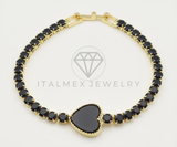 Pulsera de Lujo - 106440 - Pulsera Corazon Piedras Negras -  Oro Laminado 18K