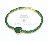 Pulsera de Lujo - 106441 - Pulsera Corazon Piedras Verdes - Oro Laminado 18K