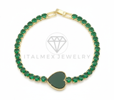 Pulsera de Lujo - 106441 - Pulsera Corazon Piedras Verdes - Oro Laminado 18K