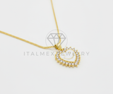 Collar Elegante - 106475 - Collar Corazon Blanco con Carita Feliz CZ Clara - Oro Laminado 18K