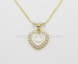 Collar Elegante - 106475 - Collar Corazon Blanco con Carita Feliz CZ Clara - Oro Laminado 18K