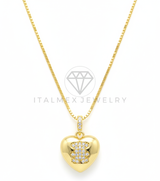 Collar Elegante - 106478 - Collar Corazon con Osito CZ Clara - Oro Laminado 18K
