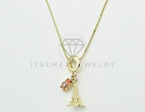 Collar Elegante - 106489 - Collar Dije de la Torre Eiffel y Cámara Rosa - Oro Laminado 18K