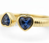 Anillo de Lujo - 106495 - Anillo Ajustable Dos Corazones CZ Azul - Oro Laminado 18K