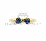 Anillo de Lujo - 106495 - Anillo Ajustable Dos Corazones CZ Azul - Oro Laminado 18K