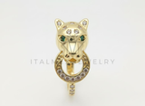Anillo de Lujo - 106497 - Anillo Ajustable Inspirado Cartier Jaguar CZ Clara y Verde - Oro Laminado 18K