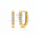 Arete de Lujo - 106523 - Huggie Rectangular con CZ Clara- Oro Laminado 18K