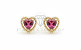 Arete de Lujo - 106529 - Broquel Corazon CZ Clara y Rosa - Oro Laminado 18K
