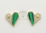 Arete de Lujo - 106551- Broquel Inspirado Estilo Europeo "Corazones Felices" Mitad Verde y CZ Clara con Estrella - Oro Laminado 18K