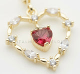 Arete de Lujo - 106556 - Huggie Corazones CZ Clara y Rosa - Oro Laminado 18K