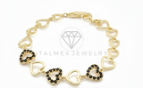 Pulsera de Lujo - 106571 - Pulsera Corazones CZ Negra - Oro Laminado 18K