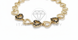 Pulsera de Lujo - 106571 - Pulsera Corazones CZ Negra - Oro Laminado 18K