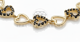 Pulsera de Lujo - 106571 - Pulsera Corazones CZ Negra - Oro Laminado 18K