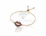 Pulsera de Lujo - 106616 - Pulsera Ajustable Labios CZ Rosa - Oro Laminado 18K