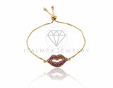 Pulsera de Lujo - 106616 - Pulsera Ajustable Labios CZ Rosa - Oro Laminado 18K