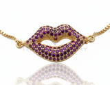 Pulsera de Lujo - 106616 - Pulsera Ajustable Labios CZ Rosa - Oro Laminado 18K
