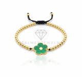 Pulsera de Lujo - 106633 - Pulsera Ajustable Flor Verde Estilo Diseñador Europeo - Oro Laminado 18K