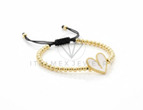 Pulsera de Lujo - 106655 - Pulsera Ajustable Corazon Blanco - Oro Laminado 18K