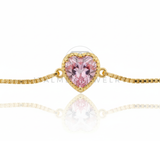 Pulsera de Lujo - 106654 - Pulsera Ajustable Corazon CZ Rosa - Oro Laminado 18K