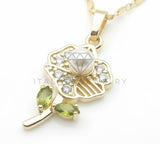 Juego de Lujo - 106662 - Juego Flor con Perla CZ Clara y Verde - Oro Laminado 18K