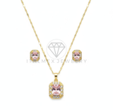 Juego de Lujo - 106663 - Juego CZ Rosa y Clara - Oro Laminado 18K