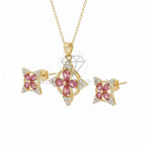 Juego de Lujo - 106665 - Juego Inspirado Monograma LV con CZ Rosa - Oro Laminado 18K