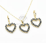 Juego de Lujo - 106667 - Juego Corazon CZ Negra - Oro Laminado 18K