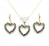 Juego de Lujo - 106667 - Juego Corazon CZ Negra - Oro Laminado 18K