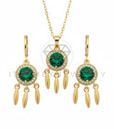 Juego de Lujo - 106675 - Juego Atrapasueños CZ Verde y Clara - Oro Laminado 18K