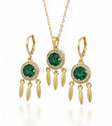 Juego de Lujo - 106675 - Juego Atrapasueños CZ Verde y Clara - Oro Laminado 18K