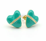 Arete de Lujo - 106687 - Broquel Corazon Turquesa- Oro Laminado 18K