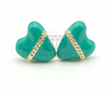 Arete de Lujo - 106687 - Broquel Corazon Turquesa- Oro Laminado 18K