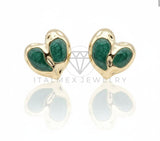Arete de Lujo - 106689 - Broquel Corazon Verde - Oro Laminado 18K