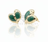 Arete de Lujo - 106689 - Broquel Corazon Verde - Oro Laminado 18K