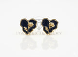 Arete de Lujo - 106692 - Broquel Corazon Negro con una Rosa - Oro Laminado 18K