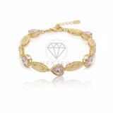 Pulsera de Lujo - 106736 - Pulsera Ajustable Virgen de Guadalupe CZ Rosa Corazones - Oro Laminado 18K