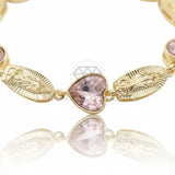 Pulsera de Lujo - 106736 - Pulsera Ajustable Virgen de Guadalupe CZ Rosa Corazones - Oro Laminado 18K