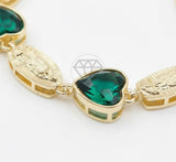 Pulsera de Lujo - 106737 - Pulsera Ajustable Virgen de Guadalupe CZ Verde Corazones - Oro Laminado 18K