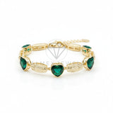 Pulsera de Lujo - 106737 - Pulsera Ajustable Virgen de Guadalupe CZ Verde Corazones - Oro Laminado 18K