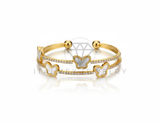 Pulsera de Lujo - 106742 - Pulsera Ajustable Mariposas Blancas CZ Clara - Oro Laminado 18K