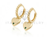 Arete de Lujo - 106763 - Huggie Corazón CZ Verde - Oro Laminado 18K